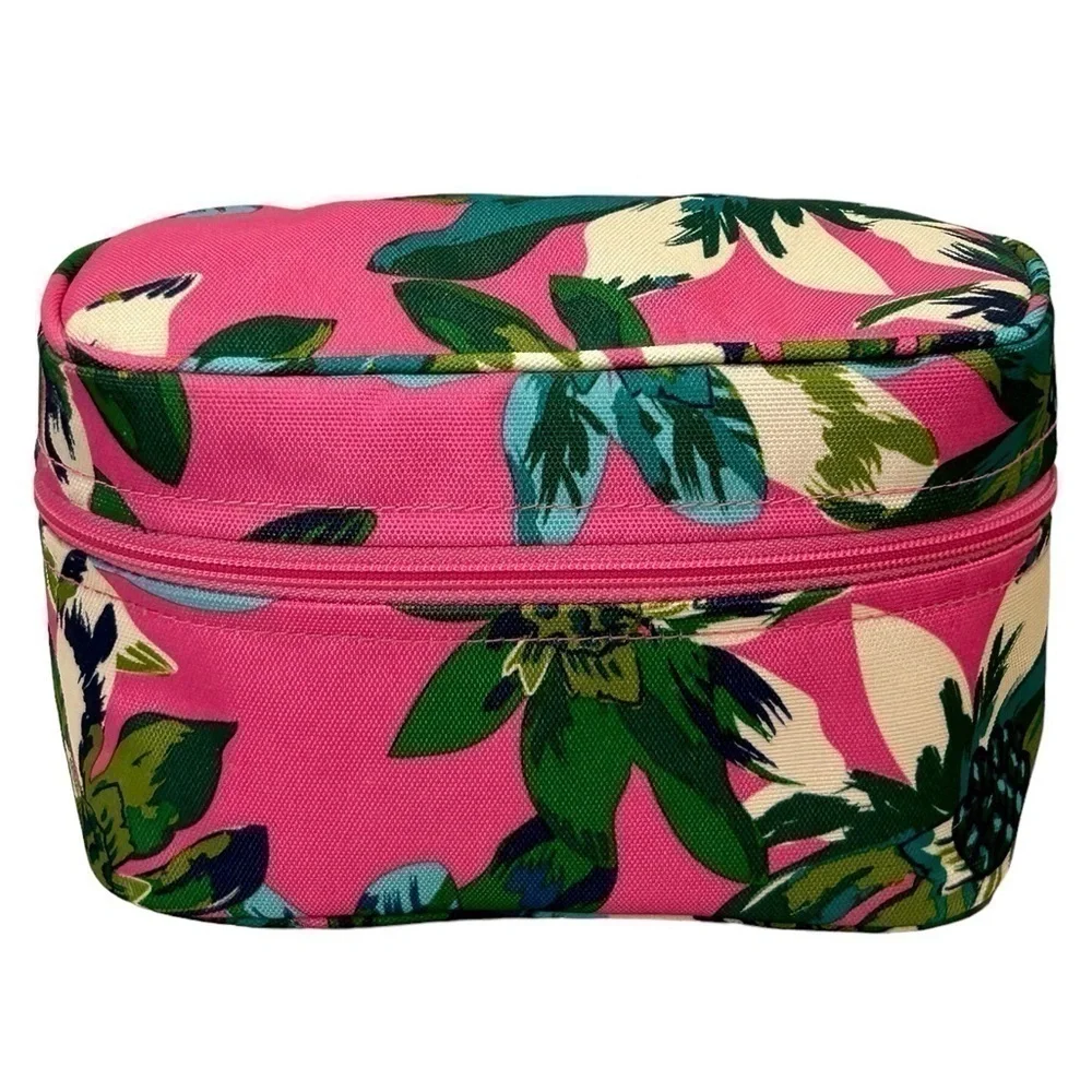 Vera Bradley Cosmetic Bag Lighten Up Tropical Paradise Pink/Green Lined EUC